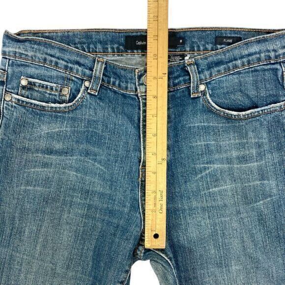 Calvin Klein Bootcut Jeans Womens 8 Blue Med Washed Distressed Flare Leg Denim - Picture 11 of 15